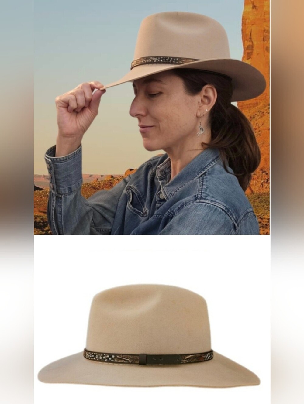 Genuine Stetson 95% Wool Jackson Hat Neutral Beige Cream Western Fedora Medium